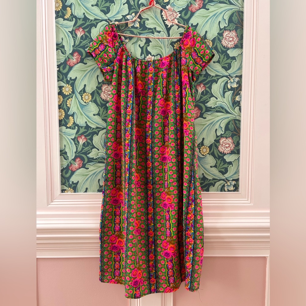 60s 70s neon floral psychedelic short sleeve midi tent dress